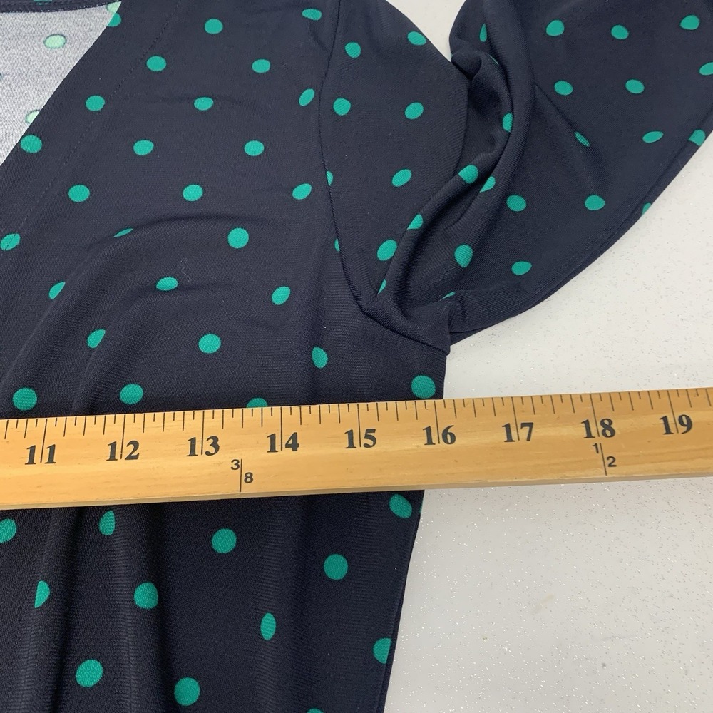 Ann Taylor Wrap Dress Navy Green Polka Dot Sz 4 Below Knee Business Travel Work - Picture 6 of 7
